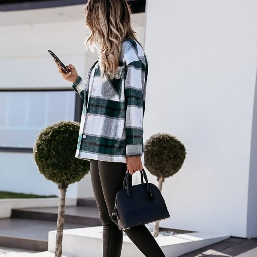 Green/White/Black Plaid Shacket size large fits like a medium. NWT - Picture 1 of 6